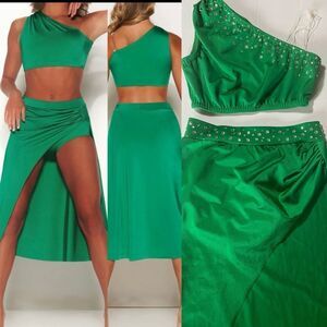 Kelle dance solo costume kelly green top skirt custom rhinestone 4296 2877 MC